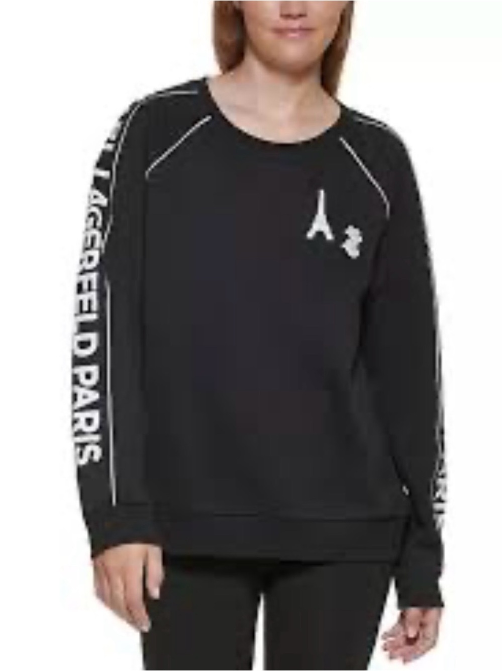 NWT Karl Lagerfeld Black Sweatshirt with White Paris Logo Trim size large